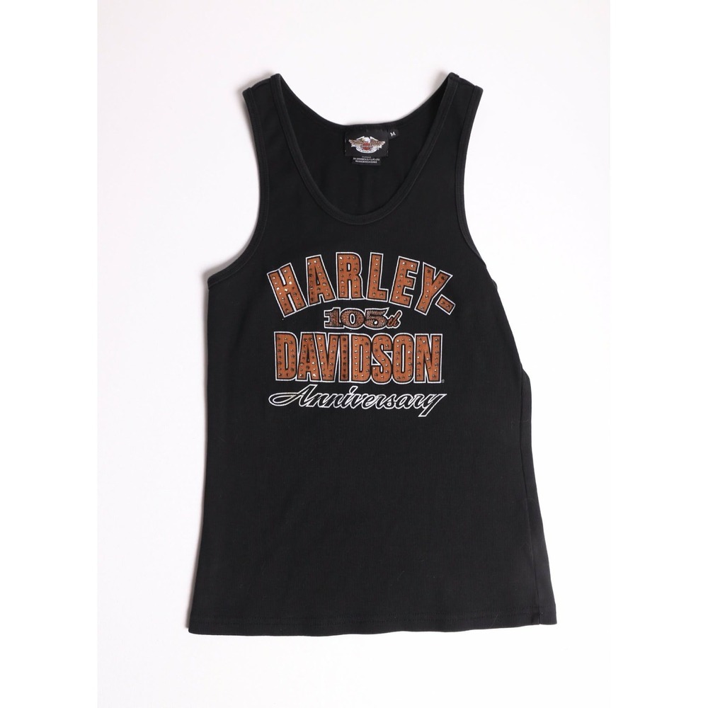 Harley-Davidson 105th Anniversary Ribbed Tank Top Studded Black Womens Medium